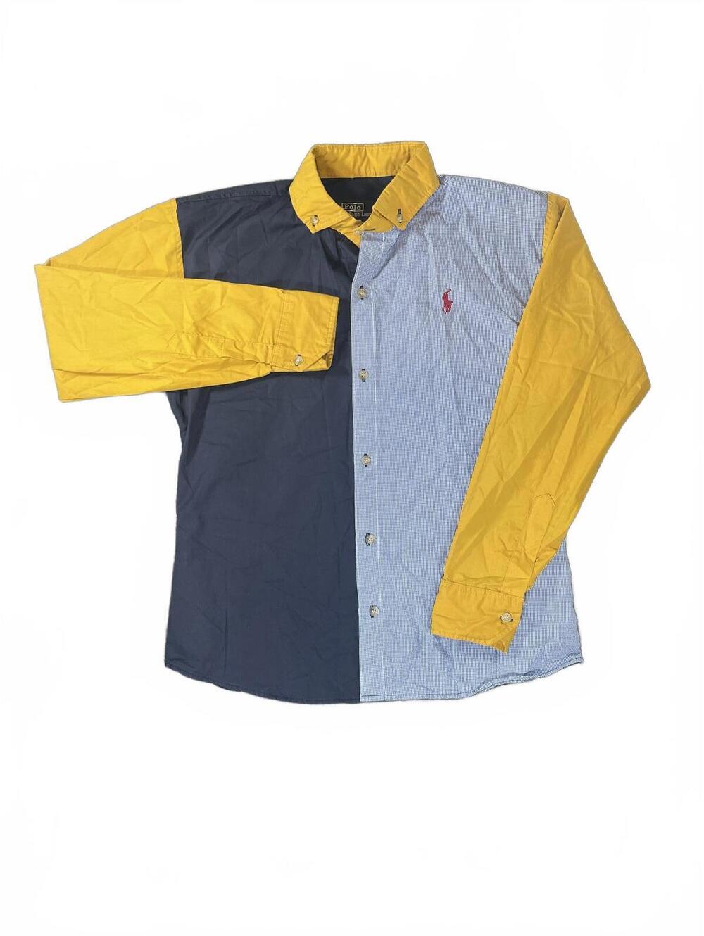 VTG Polo Ralph Lauren Yellow & Blue Men's Long Sleeve Button-Up Shirt Pony M